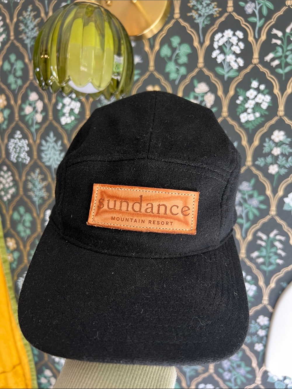 Wool Sundance 5 Panel Hat with leather label and strap